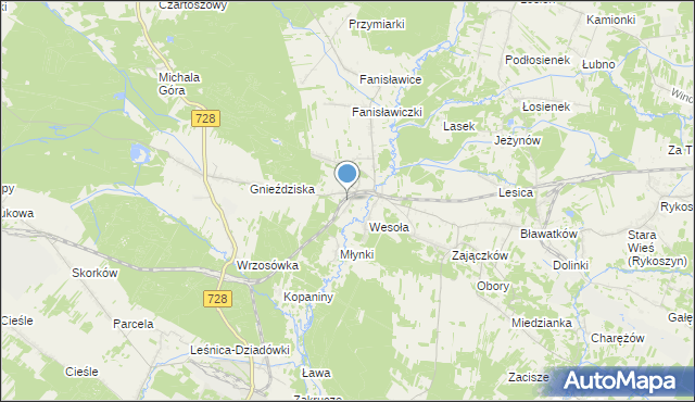 mapa Wierna Rzeka, Wierna Rzeka na mapie Targeo